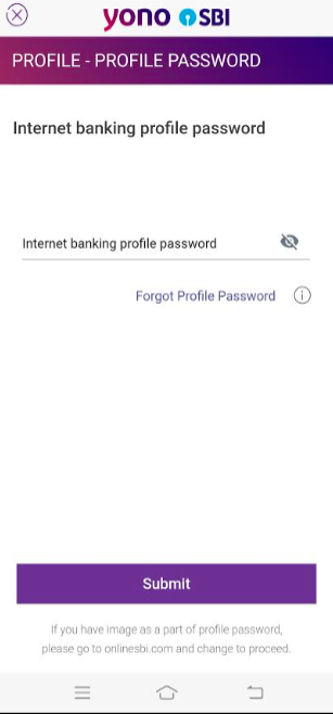 Yono enter profile password to block card