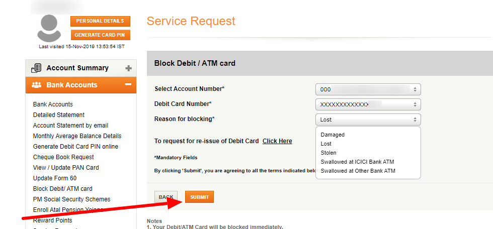 iMobile select card and reason to block