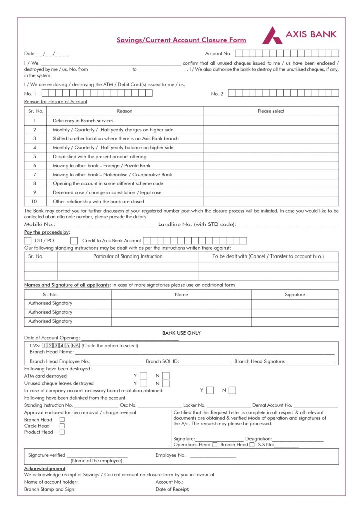 Axis account closure form