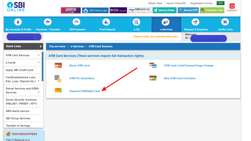 Sbi - atm card apply