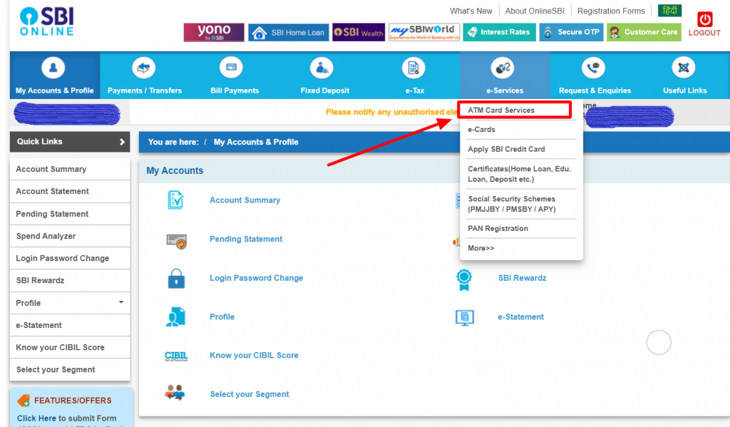 Sbi - Atm card Services
