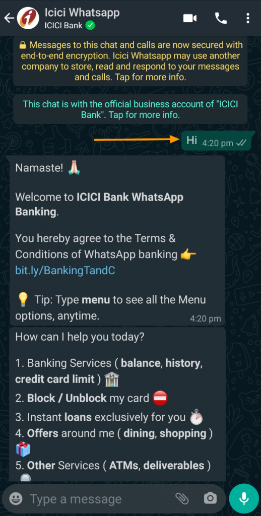 WhatsApp Banking By ICICI