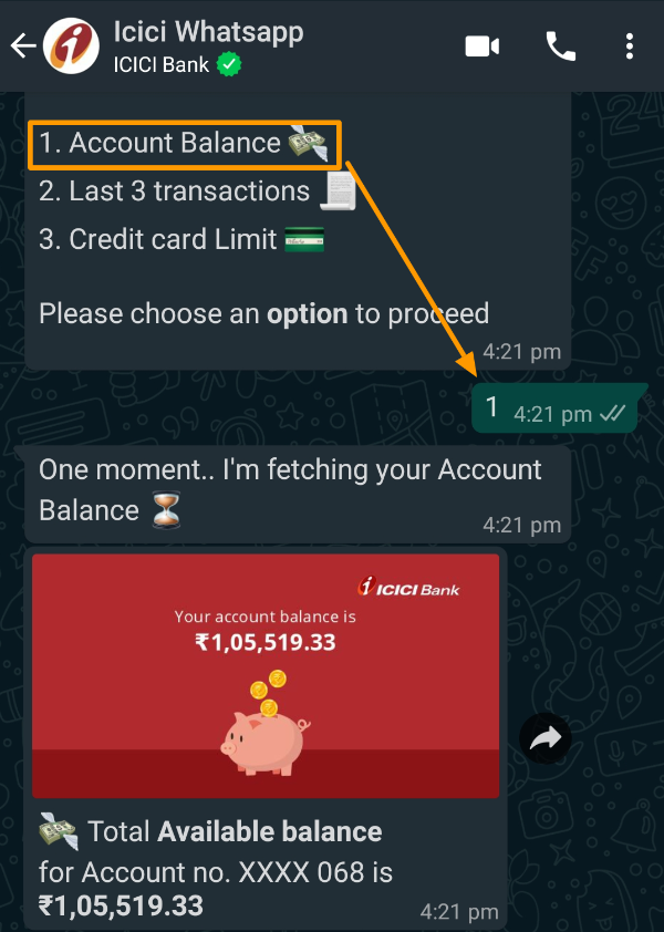 WhatsApp Banking By ICICI