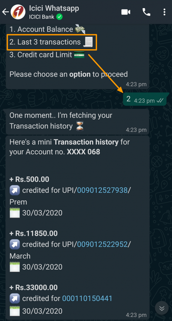 WhatsApp Banking By ICICI