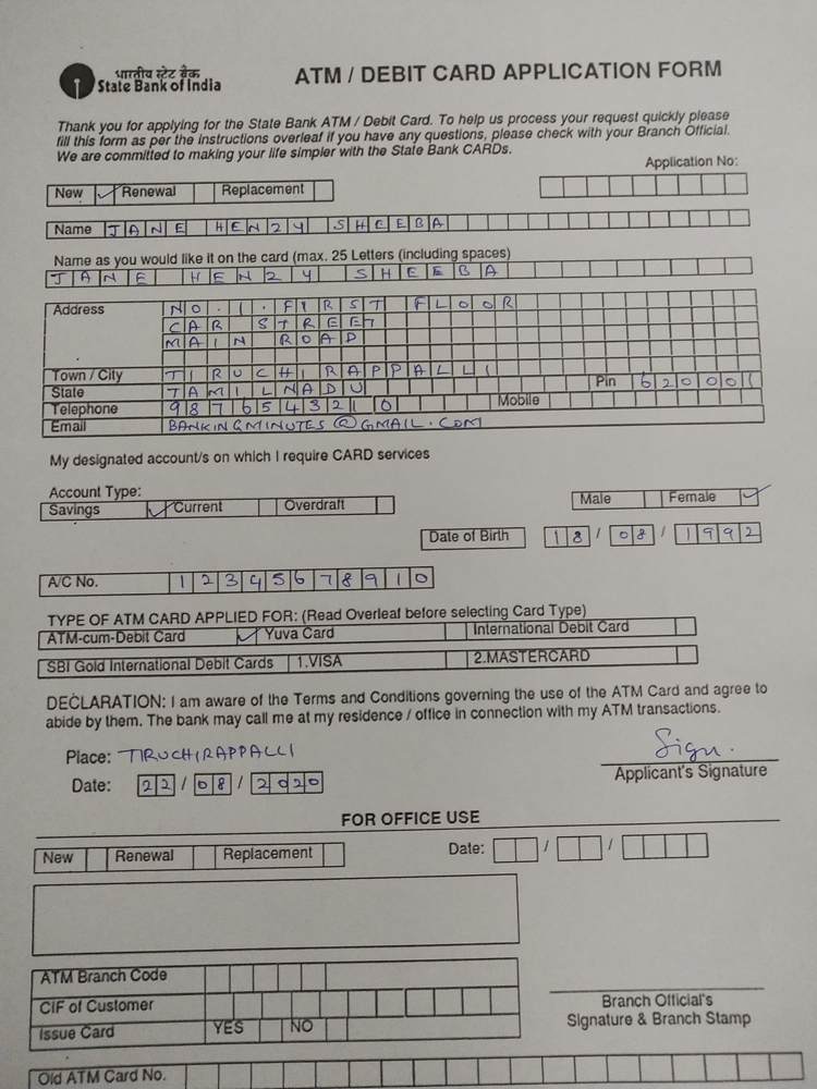 application form of sbi bank 2013