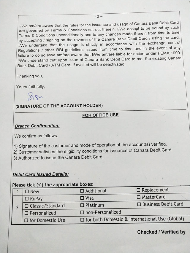 canara bank atm card form online