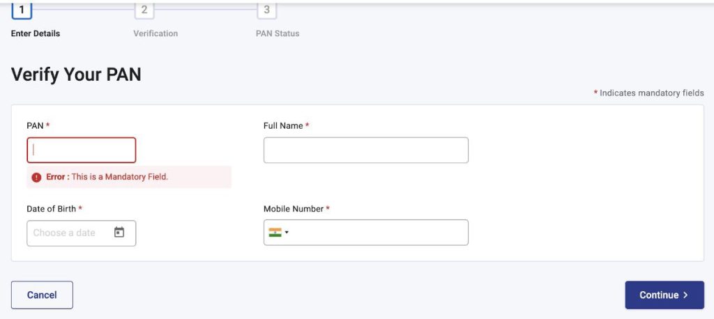 Verify PAN - Enter details