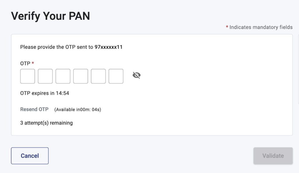Verify PAN - Enter OTP