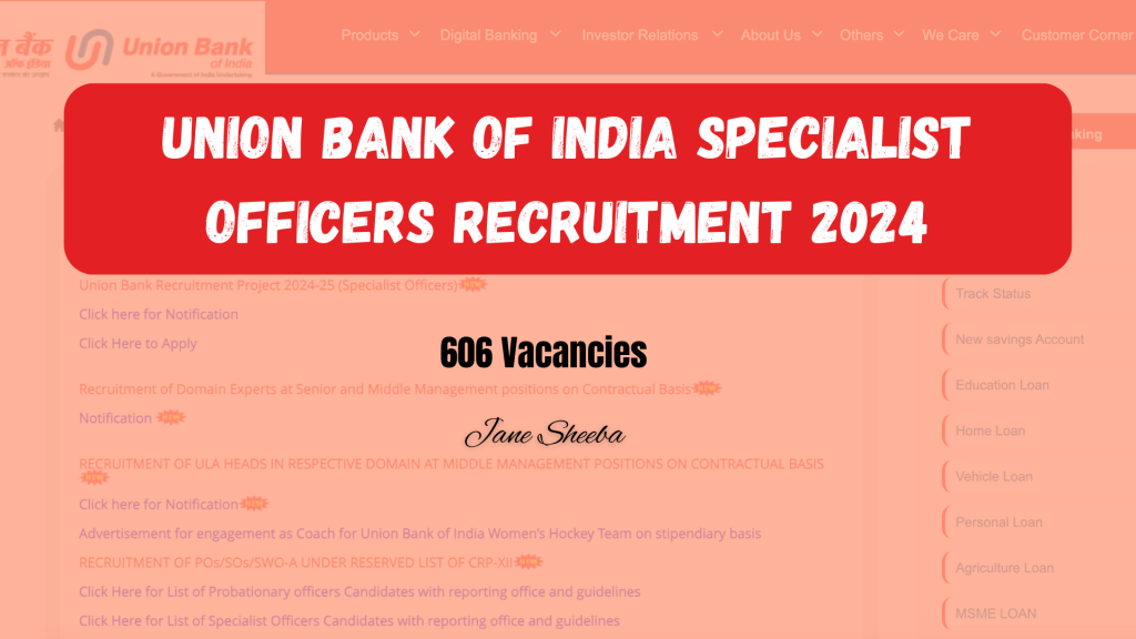 Union Bank of India Specialist Officers Recruitment 2024